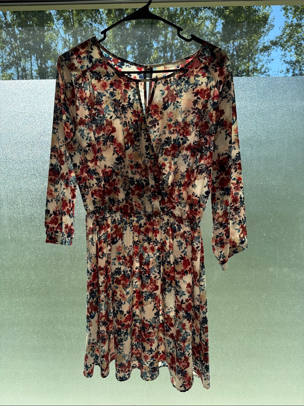 Lush Floral Mini Dress in Cream, Red, and Teal
